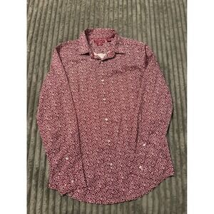 AXIST Mens Stretch Long Sleeve Button Down Shirt Red White Geometric Print M